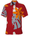 Button Up Rayon Hawaiian Shirt Tiare Monstera Red