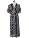 Aloha Lei Caftan Dress Hawaiian Print Navy Fits S to 4XL (2-26)