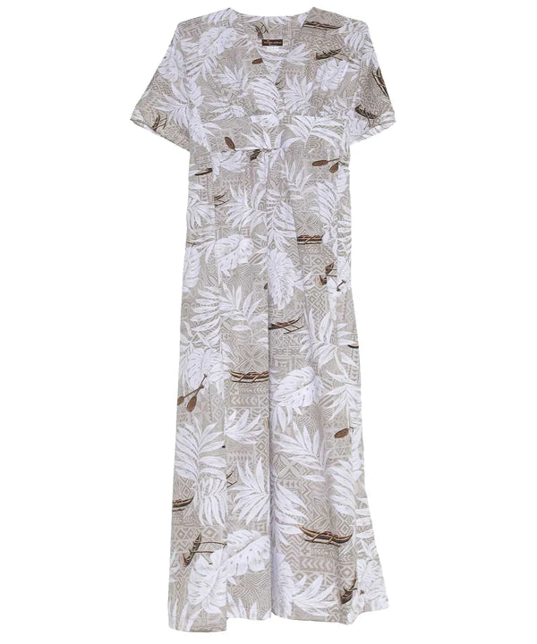 Caftan Hawaiian Dress Outrigger Tribal Beige One size