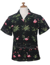 Camp Women's Hawaiian Shirt Flamingo Ohana Black KY
