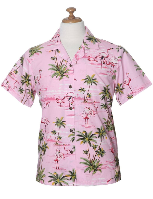 Camp Women's Hawaiian Shirt Flamingo Ohana Pink KY