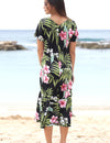 Nalani Long Rayon Hawaiian Dress Maxi V-Neck Tea Length