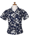 Classic Hibiscus Pareo Camp Shirt for Women Navy