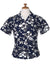 Classic Hibiscus Pareo Camp Shirt for Women Navy