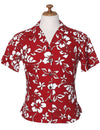 Classic Hibiscus Pareo Camp Shirt for Women Red