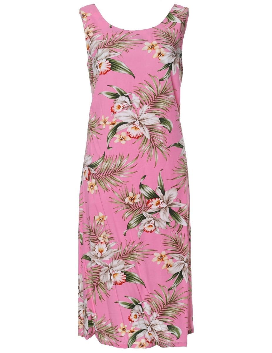 Classic Orchids Hawaiian Dress Sleeveless Bias Knee Length – Shaka Time Hawaii