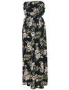 Classic Orchids Maxi Strapless Ruffle Overlay Hawaiian Dress Black
