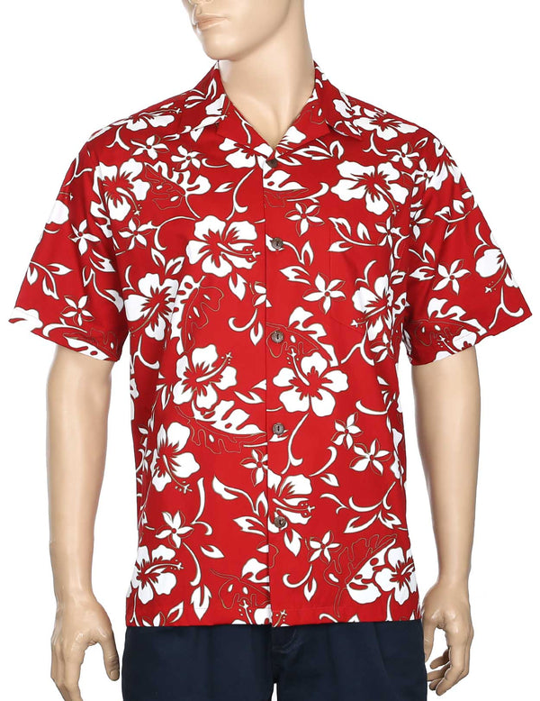 Classic Hibiscus Pareo Aloha Shirt Red