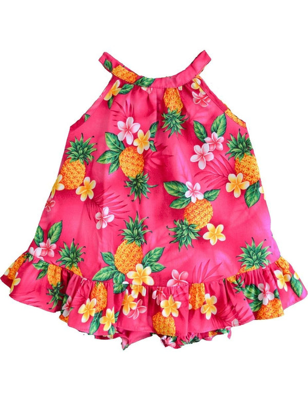 Cute Pineapples Baby Girl Halter 2PC Set Hot Pink