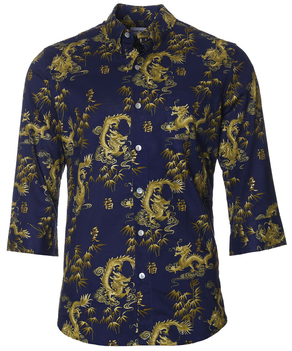 Dragon Tales 3/4 Sleeves Hawaiian Shirt Navy