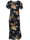 Fern Hibiscus Dress with Sleeves Black Two Palms