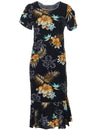 Fern Hibiscus Hawaiian Dress with Sleeves Black Two Palms