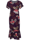 Fern Hibiscus Hawaiian Dress with Sleeves Purple Two Palms