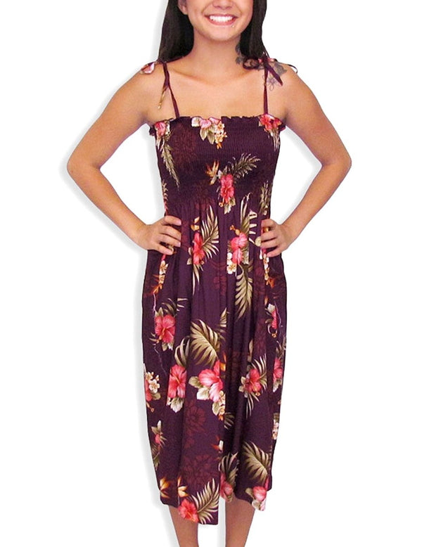 Fern Hibiscus Smock Dress Purple Purple Fits XS to XL (2-16) Two Palms