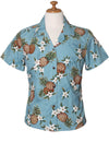 Sunny Pineapples Fitted Hawaiian Blouse Light Blue KY