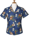 Sunny Pineapples Fitted Hawaiian Blouse Navy KY