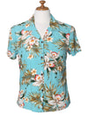 Classic Orchids Rayon Hawaiian Womens Blouse Aqua KY