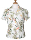 Classic Orchids Rayon Hawaiian Womens Blouse White KY