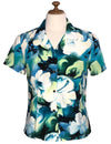 Women's Hawaiian Shirt Watercolor Makawao Forest Ocean Blue KY