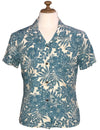 Kohala Forest Women's Hawaiian Shirt Navy KY