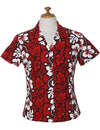 Fitted Hawaiian Blouse Hibiscus Leis Red KY
