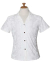 Fitted Hawaiian Blouse White Hibiscus Leis White KY