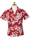 Fitted Hawaiian Blouse Island Hibiscus Red KY