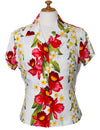 Plumeria Orchid Panel Hawaiian Fitted Blouse White