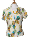 Women's Fitted Hawaiian Shirt Golden Pineapples Cream