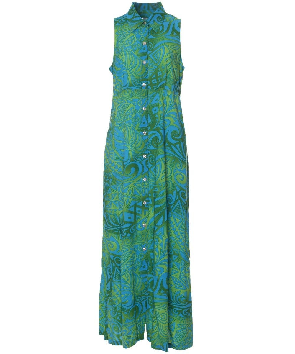 Front Button Maxi Dress Shirt Collar TRIBAL Aqua / M Front Button Maxi Dress Shirt Collar TRIBAL Aqua / M