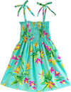 Girls Dress Paradise Orchids Smock Top Aqua