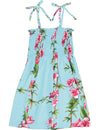 Girls Hawaiian Smock Dress Bamboo Hibiscus Aqua RJC