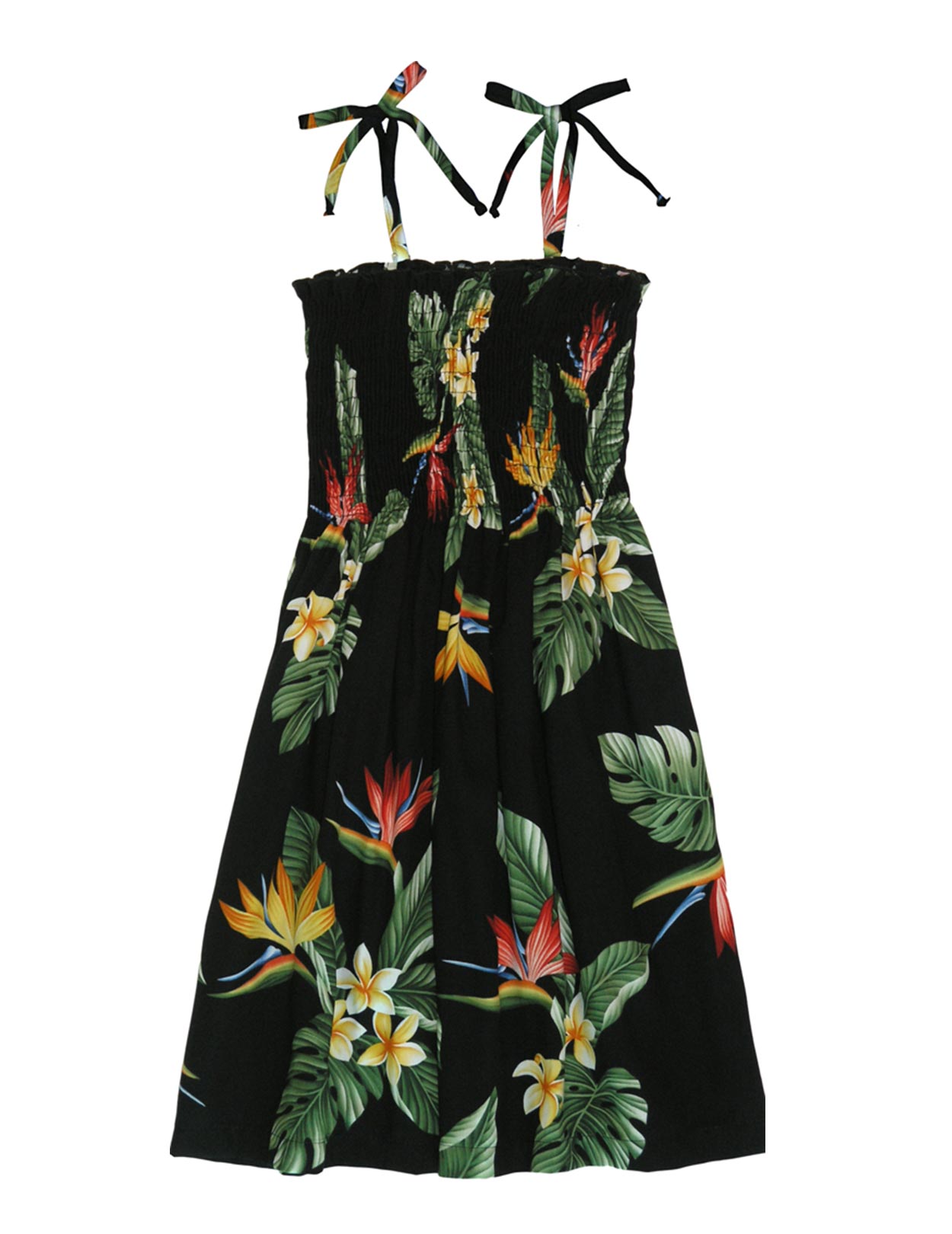 Smocked Top Girls Hawaiian Dress Birds of Paradise Black / 14 Smocked Top Girls Hawaiian Dress Birds of Paradise Black / 14