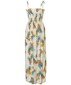 Golden Pineapples Maxi Long Smock Hawaiian Dress Cream Fits XS to XL (2-16)