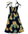 Golden Pineapples Smock Top Hawaiian Dress for Girls Navy