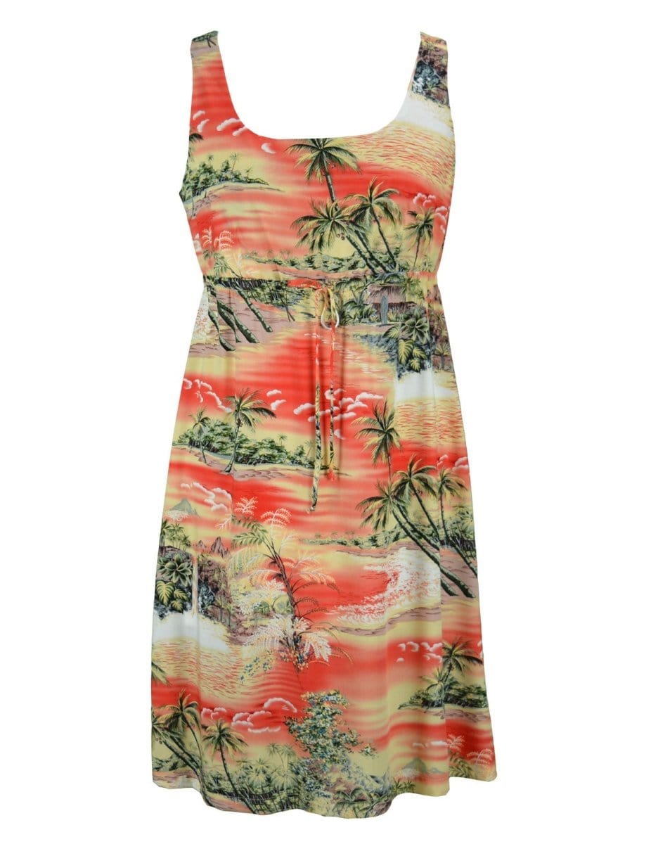 Hana Hou Adjustable Empire Waist Aloha Dress Orange / Xs
