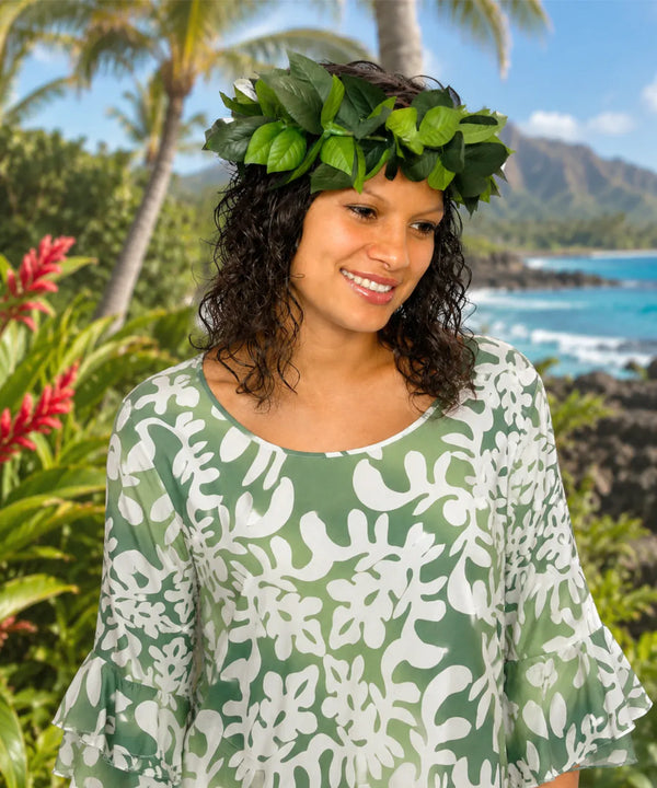 Deluxe Maile Green Silk Headband Haku Green