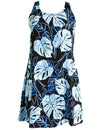Hawaiian Dress A-Line Back Cutout Tropical Monstera Blue