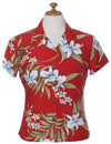 Hawaiian Fitted Shirt for Women Pali Orchid Red Two Palms