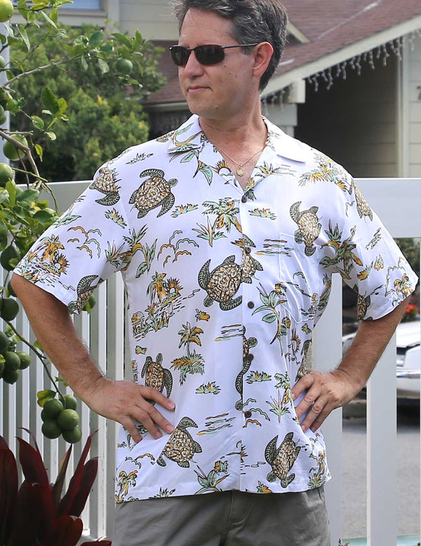 Sea Turtles Hawaiian Shirt White Two Palms