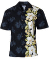 Hawaiian Shirt Side Band Design White Hibiscus Black