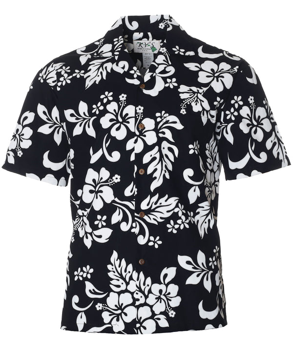Island Hibiscus Aloha Shirt Black KY