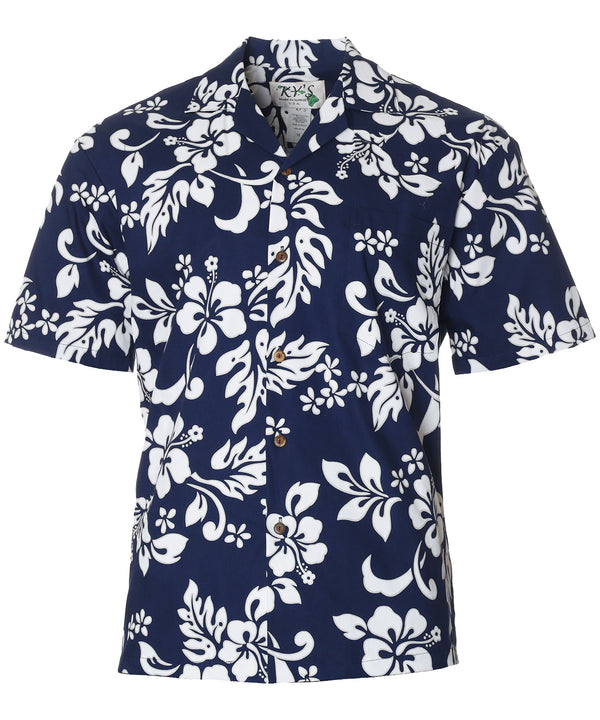 Island Hibiscus Aloha Shirt Navy KY