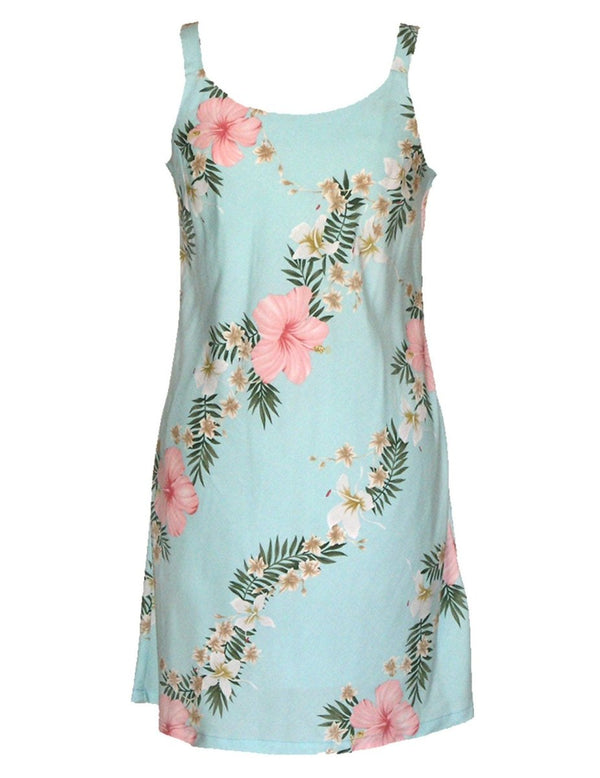 Hibiscus Leis Short Hawaiian Dress Aqua RJC