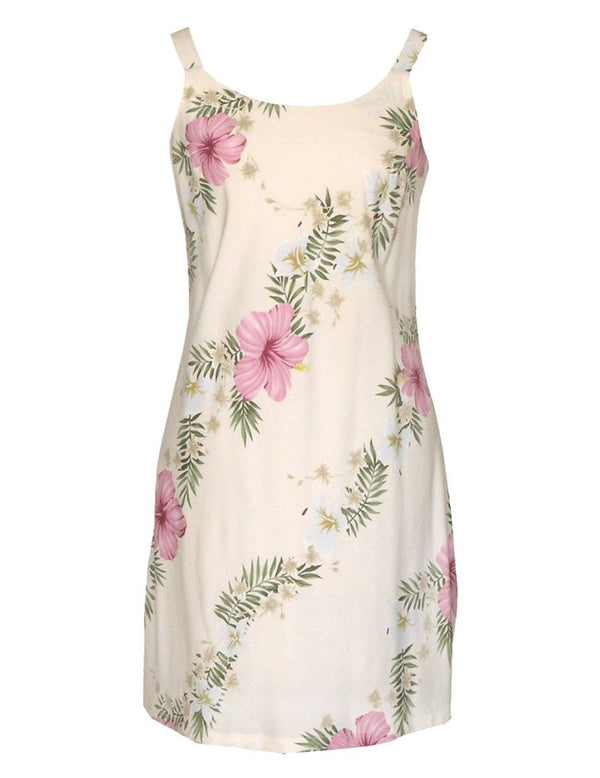 Hibiscus Leis Short Hawaiian Dress Beige RJC