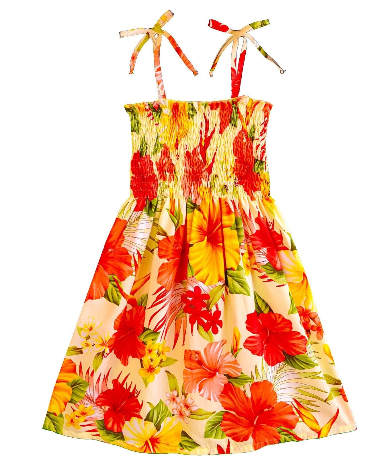 Hibiscus Lulu Girls Flower Hawaiian Dress Cream / 6 Hibiscus Lulu Girls Flower Hawaiian Dress Cream / 6
