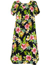 Hibiscus Pineapples Valley Pull Over Short Muumuu Dress Black