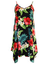 Hibiscus Short Hawaiian Dress with Scarf Hem Black
