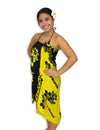 Black-Yellow Beach Sarong Cover-Up Hibiscus