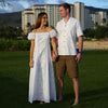 White cotton Hawaiian design matching clothes for weddings, made in Hawaii